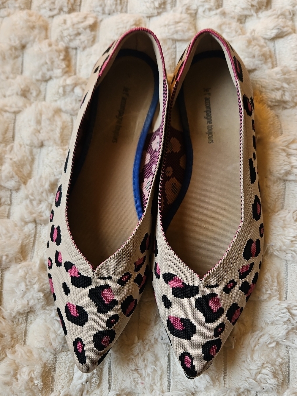 Jet' Accompagne Toujours Leopard Print Pointed Toe Knit Flats  Size 39 Us Size 8